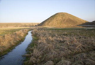 Silbury Hill mound, Wiltshire, England UK is the largest prehistoric manmade structure in Europe