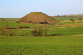 Silbury Hill neolithic site Wiltshire, England, UK is the largest manmade prehistoric structure in