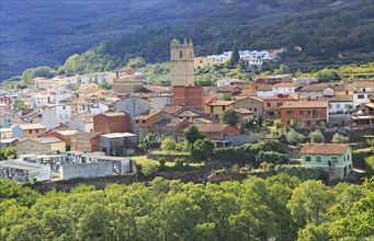 Looking down on rooftops of nucleated village Garganta la Olla, La Vera, Extremadura, Spain, Europe