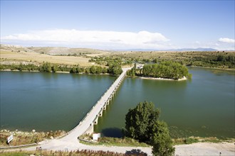 Bridge over the Linares Reservoir or Riaza River, Maderuelo, Segovia Province, Castile and Leon,