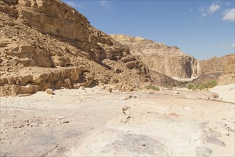 White canyon with yellow rocks, sunny day. Egypt, desert, the Sinai Peninsula, Nuweiba, Dahab