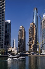 Yacht, Mosque, Skyline, Dubai Marina, Dubai, United Arab Emirates, VAR, Asia