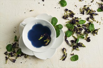 Butterfly pea tea. Cup of Thai tea, drink, Breakfast, Anchan