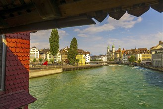 Spreuer Bridge and Reuss River in City of Lucerne, Switzerland, Europe