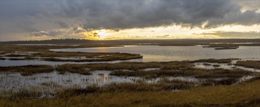 Sunset, lakes and moorland, Lapland, Finland, Europe