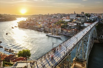 View of Porto city and Douro river and Dom Luis bridge I from famous tourist viewpoint Miradouro da