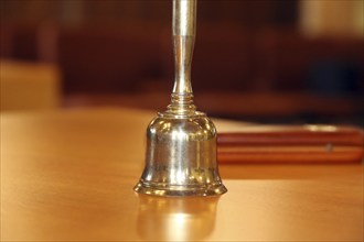 Close-up of a hand bell used, for example, in meetings, committees or courtrooms (here: council