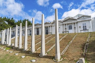 Stelae and mausoleums, historical cemetery Cementerio Sara Braun, city of Punta Arenas, Patagonia,