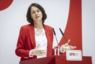 Katarina Barley, SPD lead candidate for the European elections, at a press conference in Berlin, 12