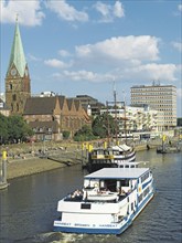 Weser, at the Schlachte, riverside promenade, passenger ship Hanseat, Bremen, Germany, Europe