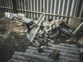 Rocket part in the yard of a small farmhouse in the village of Borshchivka, the front is only a few