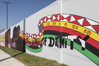 Detroit, Michigan, Detail of a mural that stretches for several blocks, by artist Hubert Massey.