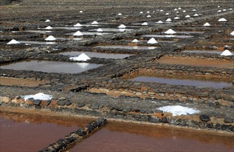 Evaporation of sea water in salt pans, Museo de la Sal, Salt museum, Las Salinas del Carmen,