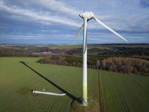 Storm damage, broken wind turbine, Colmitz, Saxony, Germany, Europe