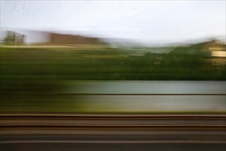 Long exposure from a moving train, Bad Pyrmont, Lower Saxony, Germany, Europe