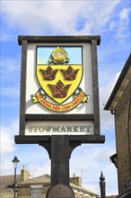 Close up of town sign, Stowmarket, Suffolk, England, UK