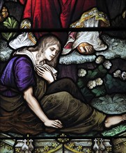 Detail of Jesus Christ the Good Physician, stained glass window, Church of Saint Mary, Mendlesham,