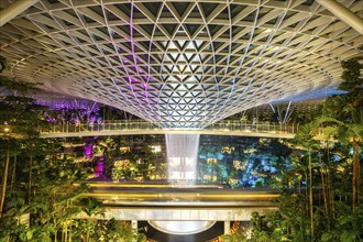 Waterfall in the Jewel Changi Airport shopping centre at Changi Airport, Singapore, Asia