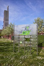 Signpost to the companies in the Nordstern industrial park and the winding tower of Nordstern