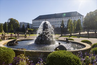 Friedenstein Castle with waterworks, Gotha, Thuringia, Germany, Europe