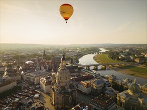 Historic Old Town with sights, Church of Our Lady, Brühl's Terrace, Terrassenufer, Elbe, steamboats