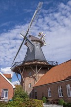 Windmill in the fishing village of Ditzum, Rheiderland, East Frisia, Lower Saxony, Germany, Europe