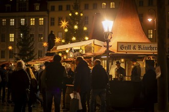 The historic Christmas market on the Neumarkt in front of the Church of Our Lady, Dresden, Saxony,