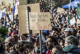 Slogans against right-wing extremism on cardboard boxes, demonstration against right-wing