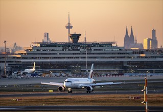 Eurowings Airbus landing at Cologne-Bonn Airport, North Rhine-Westphalia, Germany, Europe