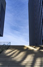 Facade of the Hyatt Hotel in the Media Harbour, staircase, Düsseldorf, North Rhine-Westphalia,