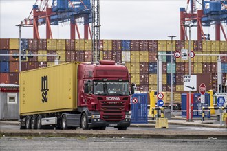 Entry and exit for container lorries, to the MSC container terminal in the seaport of Bremerhaven,