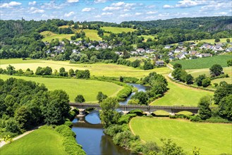 The River Sieg, between Oberauel and Blankenberg, near Hennef, bridge over the Sieg, for cyclists