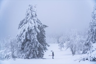 Winter in Sauerland, Hochsauerlandkreis, at Kahler Asten, near Winterberg, few tourists, visitors,