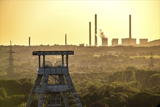 EON coal-fired power station Scholven, Gelsenkirchen, in the back, in front the double headframe of