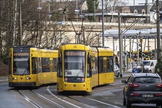 Ruhrbahn trams, at Essen-Steele S-Bahn station, interface between rail transport and tram and bus