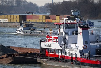 Cargo ships on the Rhine near Duisburg, push boat Herkules II, push convoy, brings coal and other