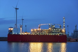 EemsEnergyTerminal, floating LNG terminal in the seaport of Eemshaven, tankers bring liquefied