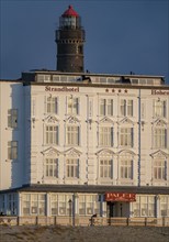 Skyline of the North Sea island of Borkum, Strandhotel Hohenzollern, New Lighthouse, East Frisia,