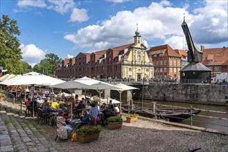 The old town of Lüneburg, historic harbour crane, wooden crane, on the river Ilmenau, in the