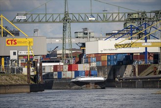 Duisburg ports, outer harbour, parallel port, container handling, on the Rhine, container