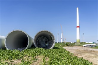 Repowering, dismantled Enercon E-58 wind turbine in a wind farm near Issum, 9 older wind turbines