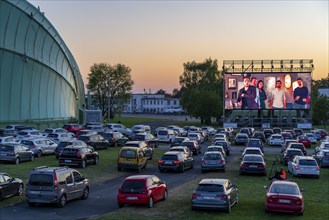 Drive-in cinema at Essen/Mülheim Airport Motor Movies, temporary film screening, at the WDL airship