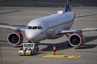 Düsseldorf Airport, Scandinavian SAS Airbus A320neo on the apron