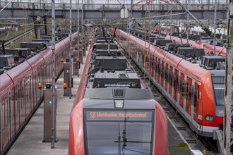 Local trains, suburban trains, waiting for the next service, in a railway depot at the main station