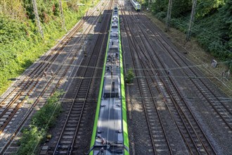 Tracks in front of Essen main station, 7 parallel tracks, S-Bahn train, North Rhine-Westphalia,