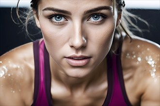 Portrait of sweating woman after workout, AI generated