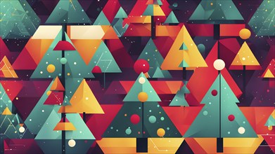 Abstract Christmas tree illustration with vibrant colors and geometric shapes, AI generated