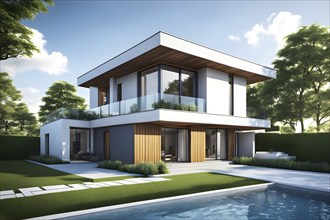 Three dimensional render of a modern ecological real estate residential house, AI gnerated, AI