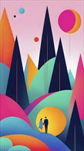 Abstract minimalist illustration theme in vibrant neon color accents symbolizing fun and ease, AI