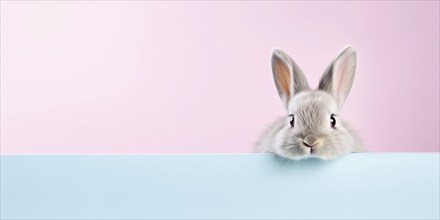 Cute bunny on blue and pink background. KI generiert, generiert AI generated